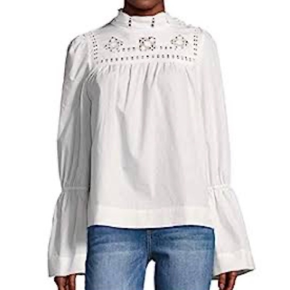 (A6) NEW Free People Womens Woven Crochet Trim Pullover White Top, Size S, NWOT